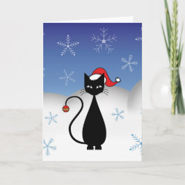 Weihnachtskatze mit Schneeflocken Feiertagskarte