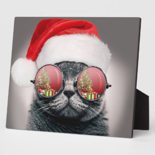 Weihnachtskatze mit Sonnenbrille Fotoplatte