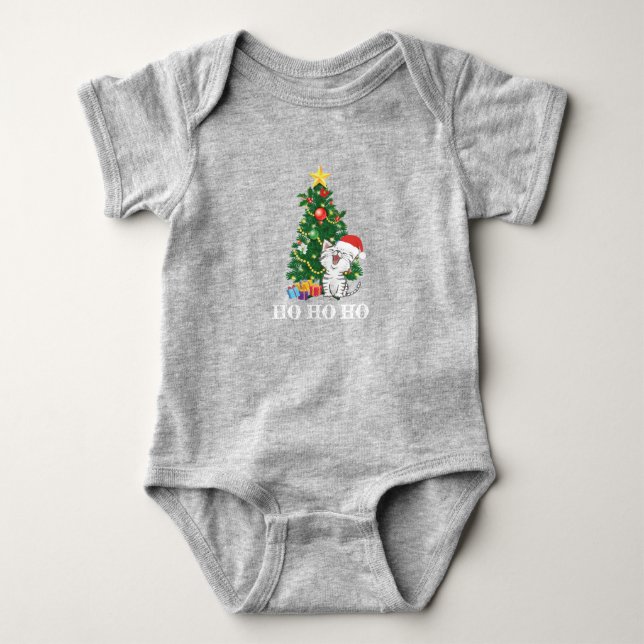Weihnachtskatze mit Weihnachtsbaum Baby Strampler (Vorderseite)