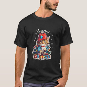 Weihnachtskatze mit Weihnachtsmannmütze für Jungen T-Shirt