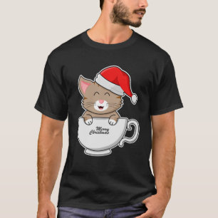 Weihnachtskatze mit Weihnachtsmannmütze in einem C T-Shirt