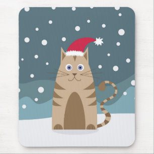 Weihnachtskatze mit Weihnachtsmannmütze Mousepad