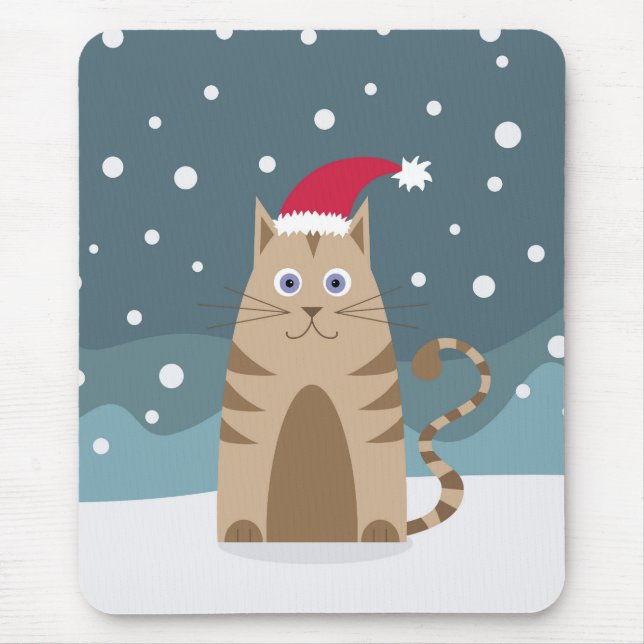 Weihnachtskatze mit Weihnachtsmannmütze Mousepad (Vorne)