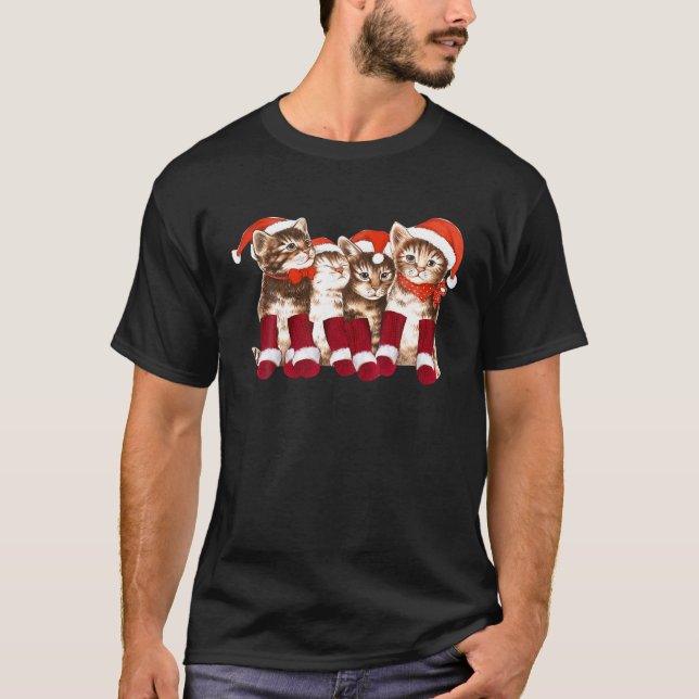 Weihnachtskatze mit Weihnachtsmannmützen Pajama Ki T-Shirt (Vorderseite)