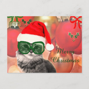 Weihnachtskatze mit Weihnachtsmütze Feiertagspostkarte