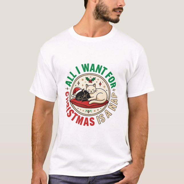 Weihnachtskatze-Nickerchen-Feiertagsdesign T-Shirt (Vorderseite)