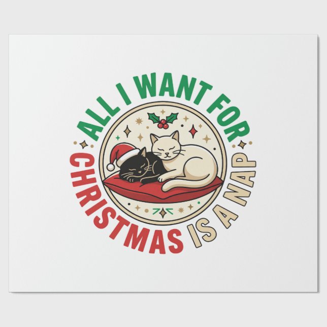 Weihnachtskatze-Nickerchen-Urlaubsdesign Geschenkpapier (Flach)