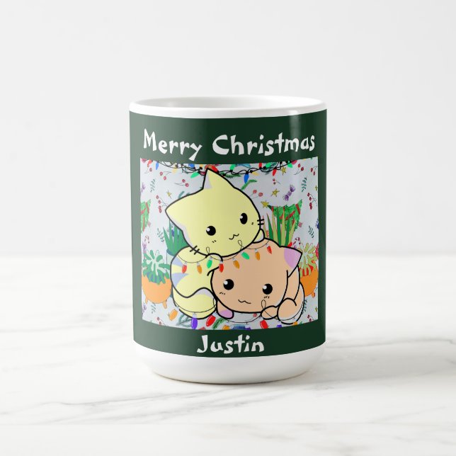 Weihnachtskatze niedlich, personalisierte Texte an Kaffeetasse (Mittel)