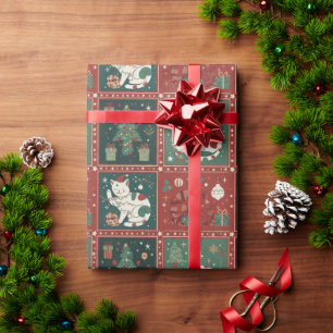 Weihnachtskatze Niedliche Feiertags-Kitty in Santa Geschenkpapier