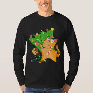 Weihnachtskatze Orange Tabby mit Zoomies xmas tree T-Shirt