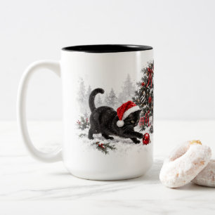 Weihnachtskatze Ornamente Unfug Festive Feiertage Zweifarbige Tasse