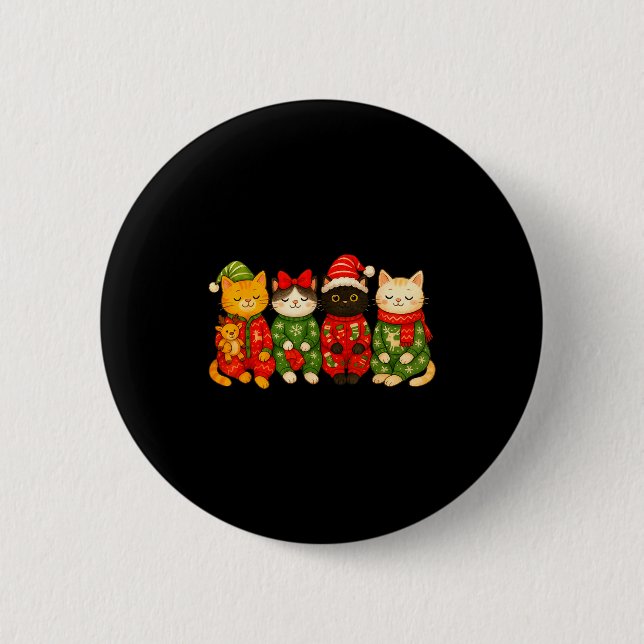 Weihnachtskatze passende Familien-Weihnachts-Pyjam Button (Vorderseite)