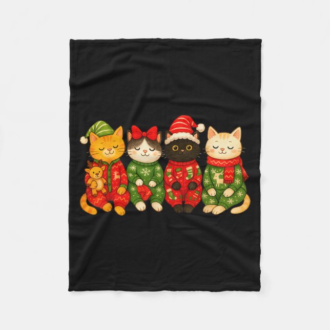 Weihnachtskatze passende Familien-Weihnachts-Pyjam Fleecedecke (Vorderseite)