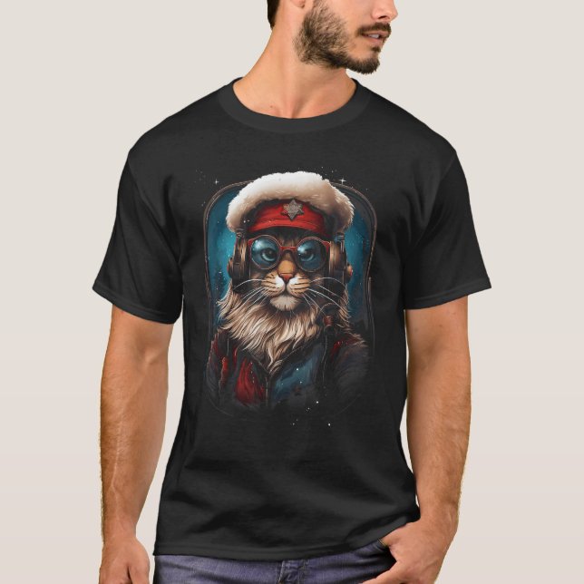 Weihnachtskatze Pilot Cool Sonnenbrille T-Shirt (Vorderseite)