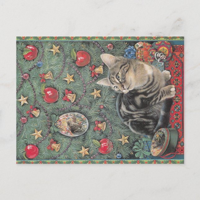 Weihnachtskatze Postkarte (Vorderseite)