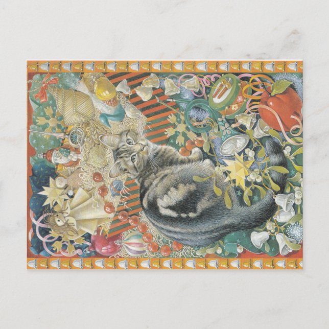 Weihnachtskatze Postkarte (Vorderseite)