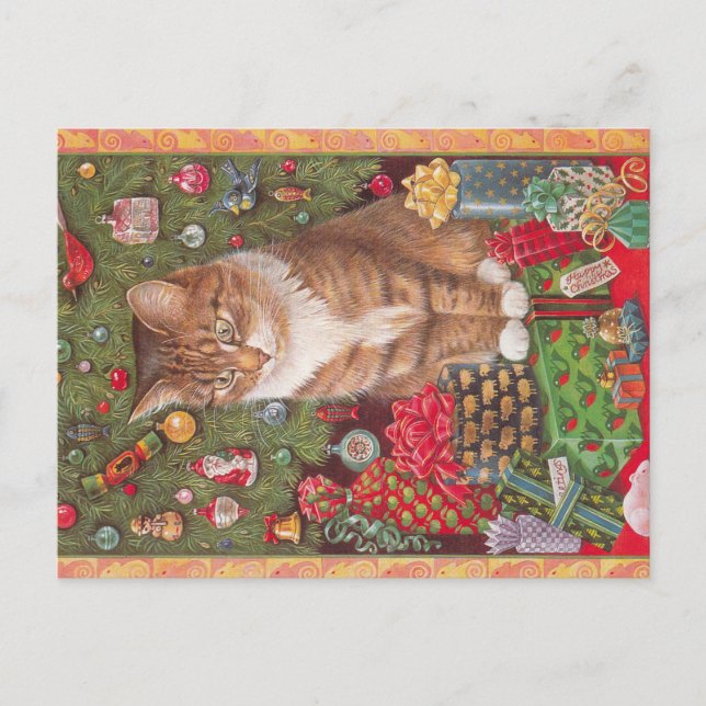 Weihnachtskatze Postkarte (Vorderseite)