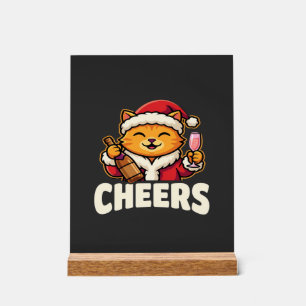 Weihnachtskatze Prostet Auf Feiertags-Trinken Acrylschild