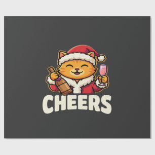 Weihnachtskatze Prostet Auf Feiertags-Trinken Geschenkpapier
