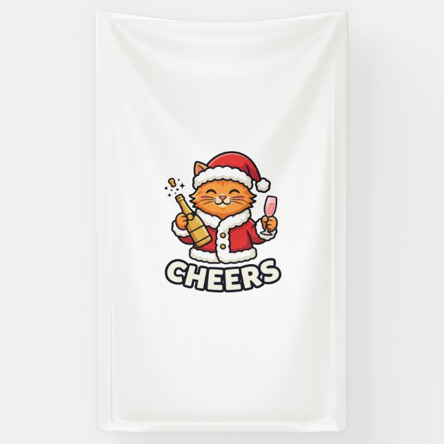 Weihnachtskatze Prostet Vektordesign Banner (Vertikal)