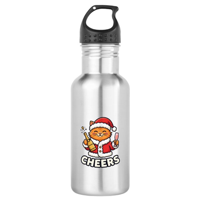 Weihnachtskatze Prostet Vektordesign Edelstahlflasche (Vorderseite)