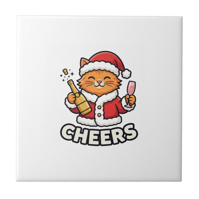 Weihnachtskatze Prostet Vektordesign Fliese (Vorderseite)