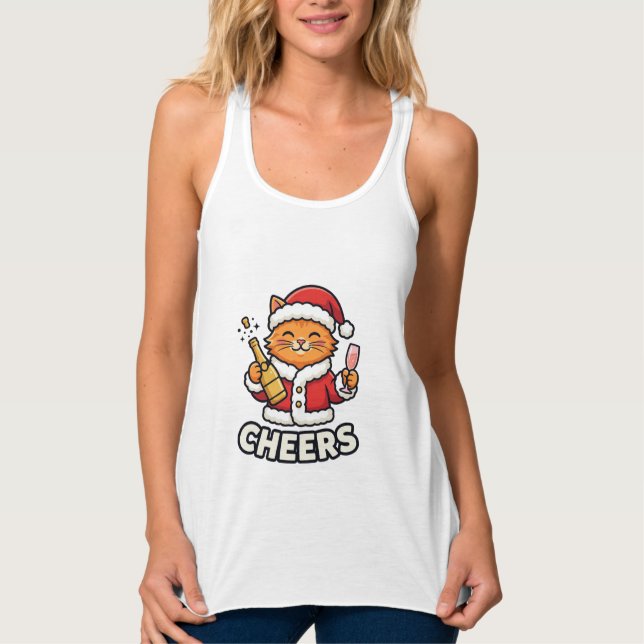 Weihnachtskatze Prostet Vektordesign Tank Top (Vorderseite)