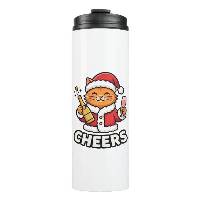 Weihnachtskatze Prostet Vektordesign Thermosbecher (Vorderseite)