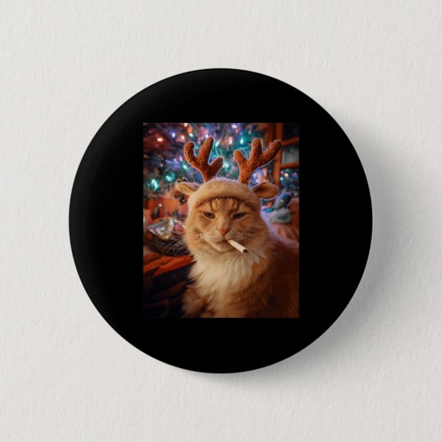 Weihnachtskatze raucht Zigaretten Meme Gen Z Trost Button (Vorderseite)