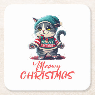 Weihnachtskatze rechteckiger pappuntersetzer
