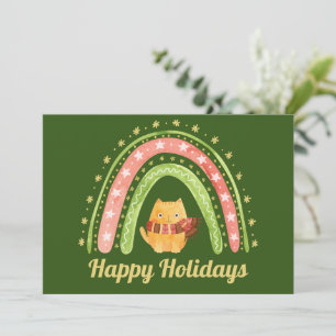 Weihnachtskatze & Regenbogen personalisierte Weihn Feiertagskarte