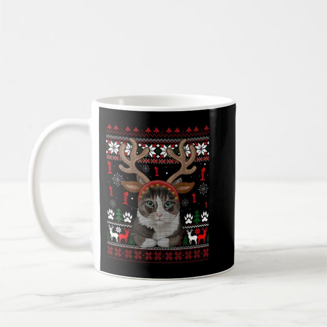 Weihnachtskatze Reindeer Ugly Christmas Sweater T- Kaffeetasse (Links)