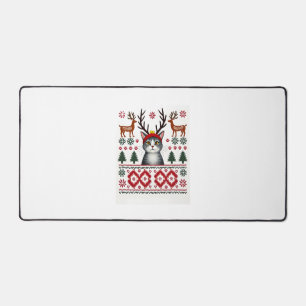 Weihnachtskatze Rentier hässliches Weihnachts-Shir Schreibtischunterlage