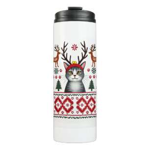 Weihnachtskatze Rentier hässliches Weihnachts-Shir Thermosbecher
