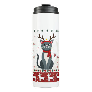 Weihnachtskatze Rentier hässliches Weihnachts-Shir Thermosbecher