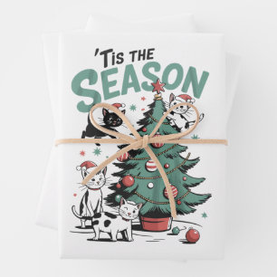Weihnachtskatze Retro Die Jahreszeit Ist Da Meowy  Geschenkpapier Set