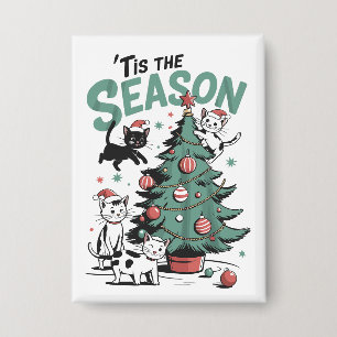 Weihnachtskatze Retro Die Jahreszeit Meowy Catmas  Button
