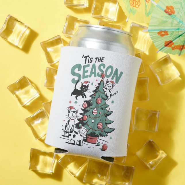 Weihnachtskatze Retro Dies ist die Jahreszeit Meow Dosenkühler (In Situ Sommer)