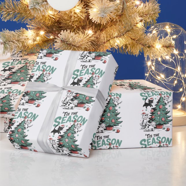 Weihnachtskatze Retro Dies ist die Jahreszeit Meow Geschenkpapier (Feiertage)