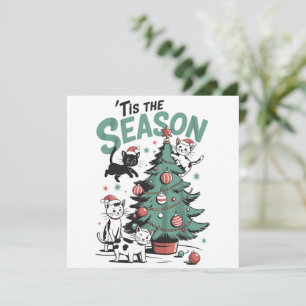 Weihnachtskatze Retro Tis The Season Meowy Catmas  Feiertagskarte
