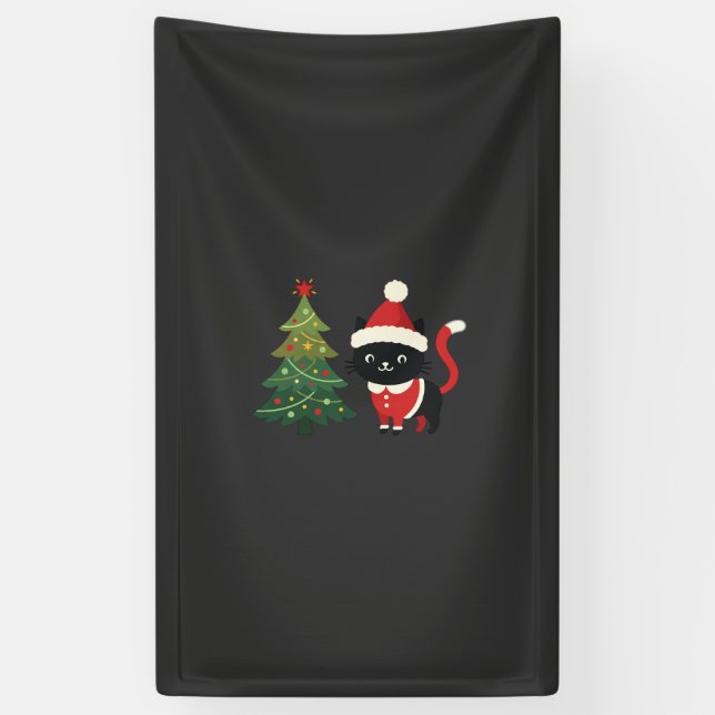 Weihnachtskatze Santa Baum Vektor Banner (Vertikal)
