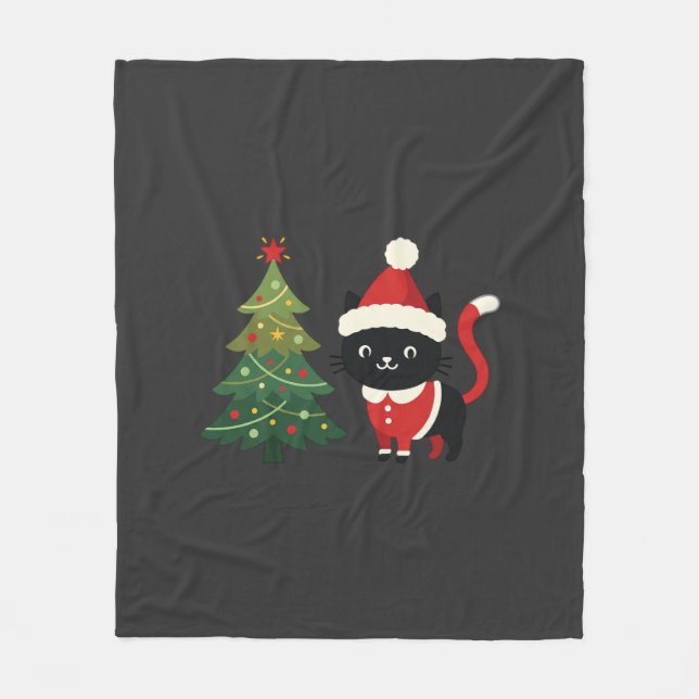 Weihnachtskatze Santa Baum Vektor Fleecedecke (Vorderseite)