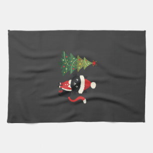 Weihnachtskatze Santa Baum Vektor Geschirrtuch