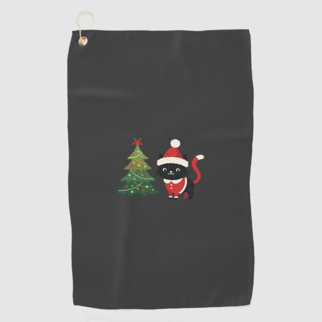 Weihnachtskatze Santa Baum Vektor Golfhandtuch (Vorderseite)