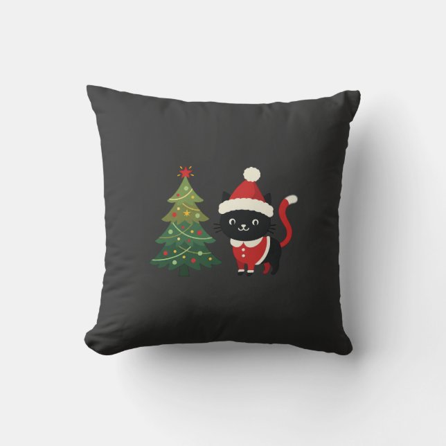 Weihnachtskatze Santa Baum Vektor Kissen (Vorderseite)
