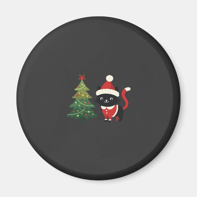 Weihnachtskatze Santa Baum Vektor Magnet (Vorne)