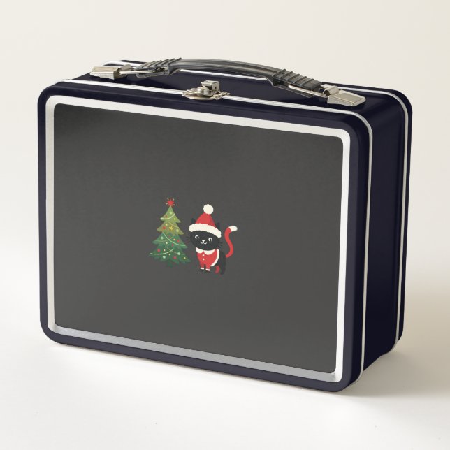 Weihnachtskatze Santa Baum Vektor Metall Brotdose (Vorderseite)