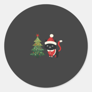Weihnachtskatze Santa Baum Vektor Runder Aufkleber