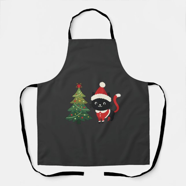 Weihnachtskatze Santa Baum Vektor Schürze (Vorderseite)