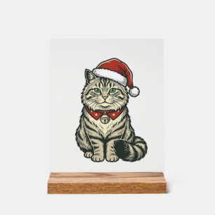 Weihnachtskatze Santa Hut Vintage Gravur Design_1 Acrylschild